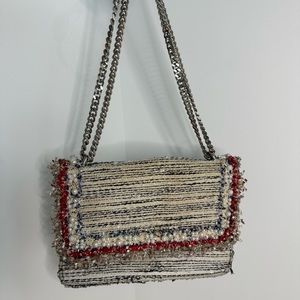 Zara Tweed Pearl Embellished Bag